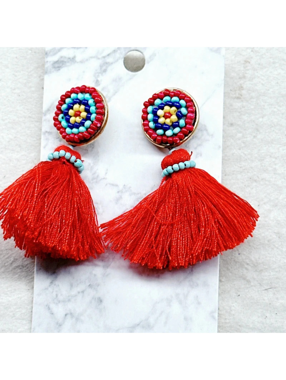 4708gc. J. Crew Red Tassel Earrings